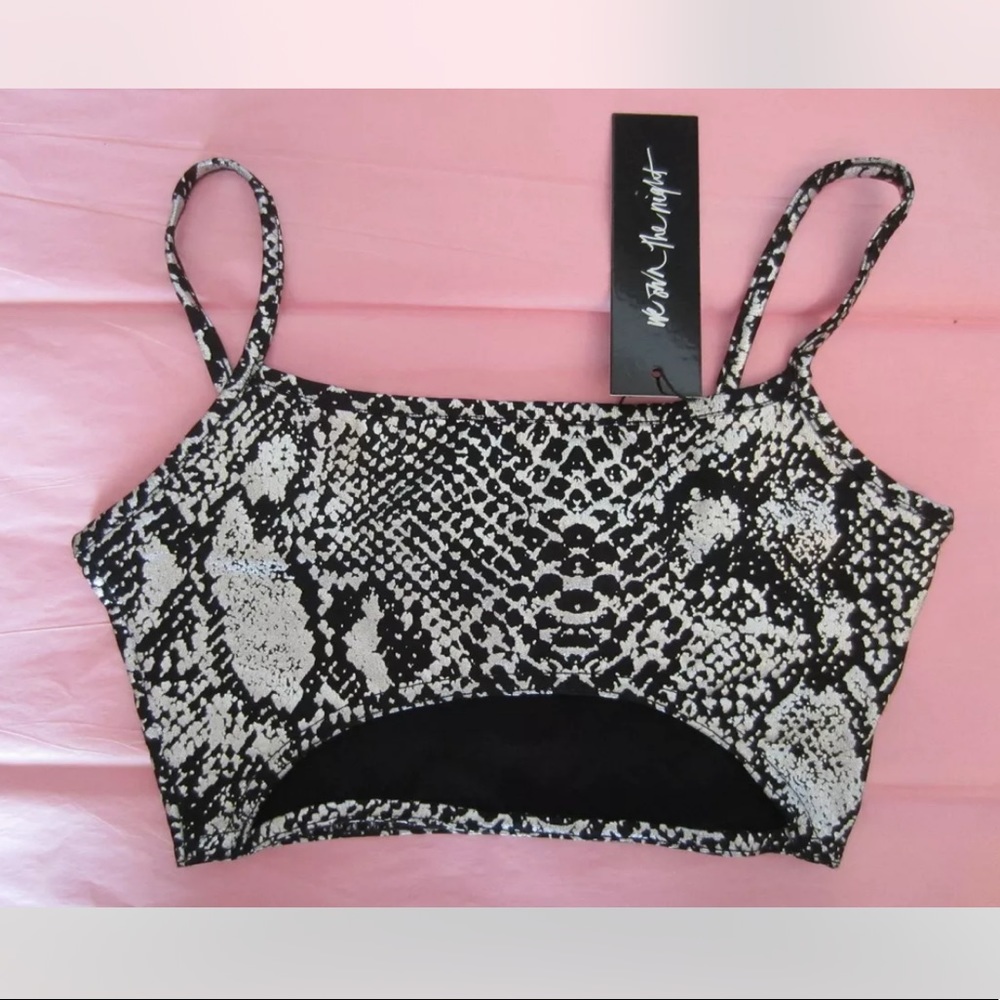 TOPSHOP TOP SHOP WE OWN THE NIGHT SILVER BLACK BRALETTE Bra Crop Top STRETCH New